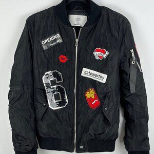 Sixth June Kids Bomber Jacket Size L Black Long Sleeve Full Zip Lined Insulated